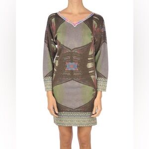 Custo Barcelona Lurex V-Neck Long Sleeve Multi Lightweight Knit Mini Dress EUC S
